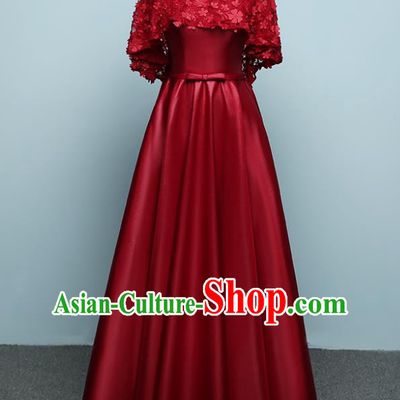 Professional Modern Dance Costume Chorus Group Clothing Bride Toast Wine Red Lace Full Dress for Women