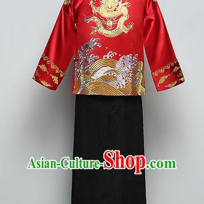 Ancient Chinese Style Wedding Dress Ancient Groom Toast Clothing Embroidered Mandarin Jacket for Men