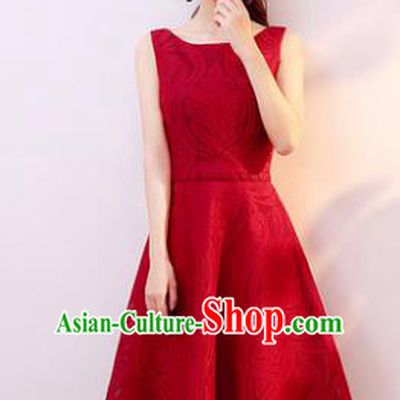 Professional Modern Dance Costume Chorus Group Clothing Bride Wine Red Short Full Dress for Women