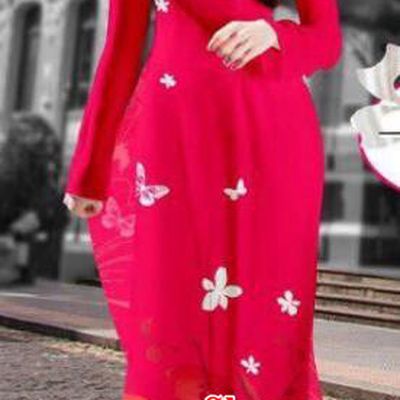 Asian Vietnam Costume Vietnamese Trational Dress Printing Rosy Ao Dai Cheongsam Clothing for Women