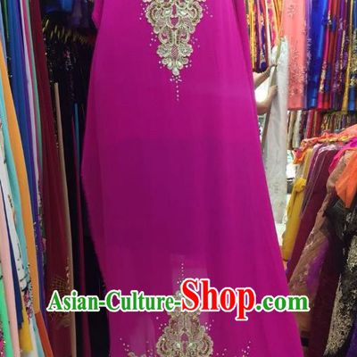 Asian Vietnam Costume Vietnamese Trational Dress Amaranth Embroidered Ao Dai Cheongsam Clothing for Women