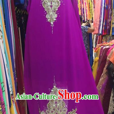 Asian Vietnam Costume Vietnamese Trational Dress Purple Embroidered Ao Dai Cheongsam Clothing for Women