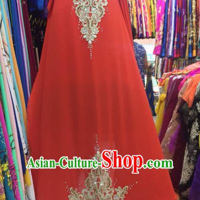 Asian Vietnam Costume Vietnamese Trational Dress Orange Embroidered Ao Dai Cheongsam Clothing for Women