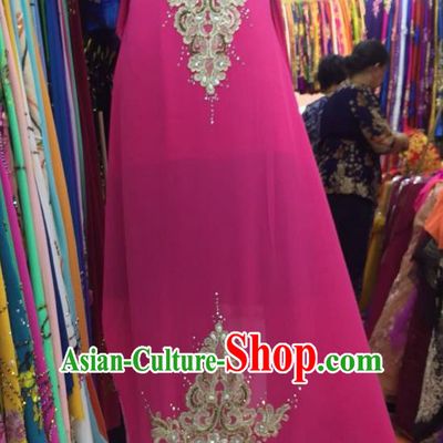 Asian Vietnam Costume Vietnamese Trational Dress Rosy Embroidered Ao Dai Cheongsam Clothing for Women