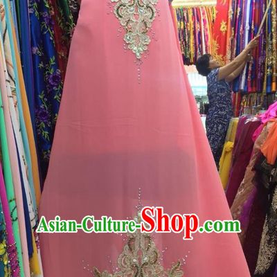 Asian Vietnam Costume Vietnamese Trational Dress Light Pink Embroidered Ao Dai Cheongsam Clothing for Women