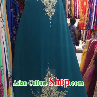 Asian Vietnam Costume Vietnamese Trational Dress Peacock Green Embroidered Ao Dai Cheongsam Clothing for Women