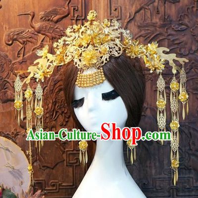 Chinese Handmade Classical Phoenix Coronet Tassel Hairpins Hair Accessories Ancient Bride Headwear for Women
