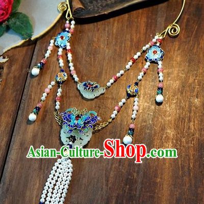 Asian Chinese Traditional Handmade Jewelry Accessories Cloisonne Necklet Bride Long Tassel Necklace for Women