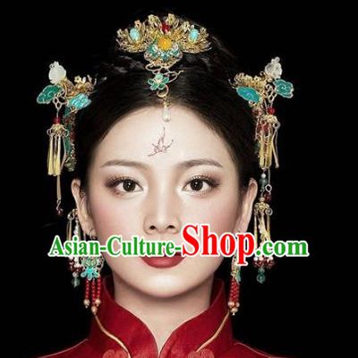 Chinese Handmade Classical Hairpins Cloisonne Hair Accessories Complete Set Ancient Bride Headwear for Women