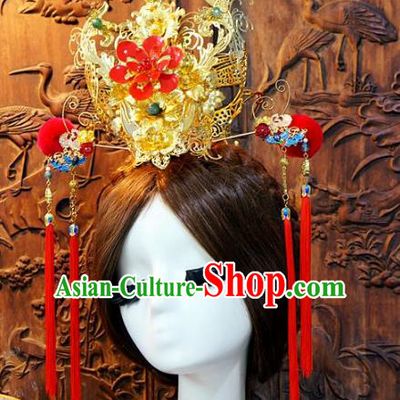 Chinese Handmade Classical Tassel Hairpins Hair Accessories Step Shake Ancient Bride Phoenix Coronet for Women