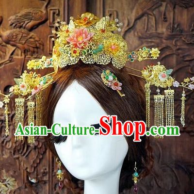 Chinese Handmade Classical Tassel Hairpins Hair Accessories Ancient Bride Phoenix Coronet for Women