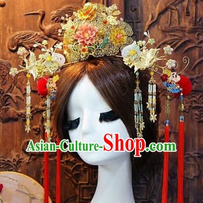 Chinese Handmade Classical Hairpins Tassel Hair Accessories Ancient Bride Phoenix Coronet for Women