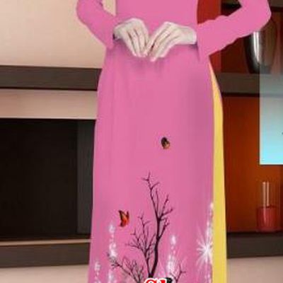 Asian Vietnam National Costume Vietnamese Trational Dress Printing Pink Ao Dai Cheongsam for Women