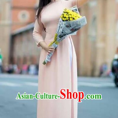 Asian Vietnam National Costume Vietnamese Bride Trational Dress Pink Ao Dai Cheongsam for Women