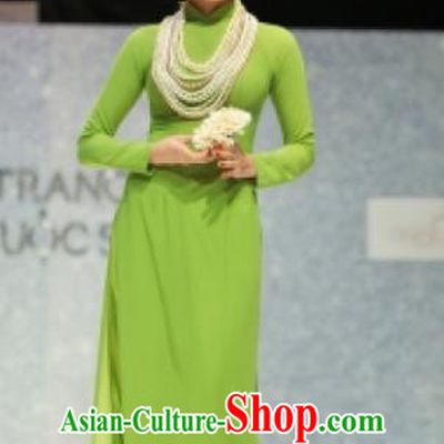 Asian Vietnam National Costume Vietnamese Bride Trational Dress Green Ao Dai Cheongsam for Women