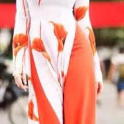 Asian Vietnam National Costume Vietnamese Bride Trational Dress Printing Common Callalily Ao Dai Cheongsam for Women