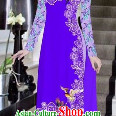 Asian Vietnam National Costume Vietnamese Bride Trational Dress Printing Peony Purple Ao Dai Cheongsam for Women