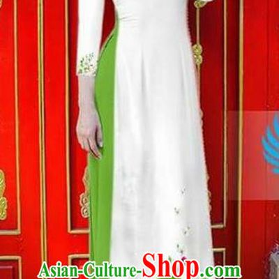 Asian Vietnam National Costume Vietnamese Bride Trational Dress Printing Flowers White Ao Dai Cheongsam for Women