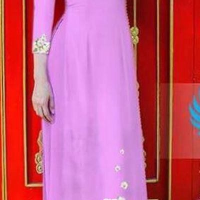Asian Vietnam National Costume Vietnamese Bride Trational Dress Printing Flowers Lilac Ao Dai Cheongsam for Women