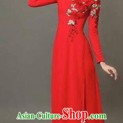 Asian Vietnam Costume Vietnamese Bride Trational Red Ao Dai Cheongsam Dress for Women
