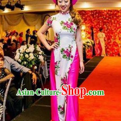 Asian Vietnam Costume Vietnamese Bride Trational Stage Performance Ao Dai Cheongsam Dress for Women