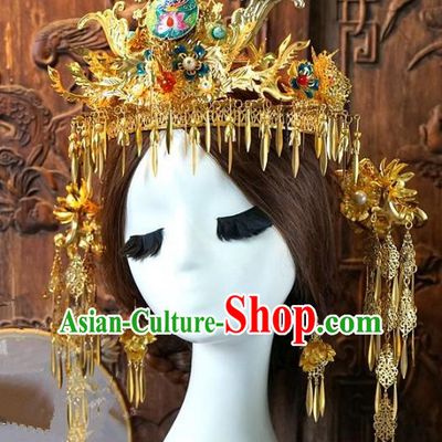 Chinese Handmade Classical Hairpins Tassel Phoenix Coronet Hair Accessories Ancient Bride Headwear for Women