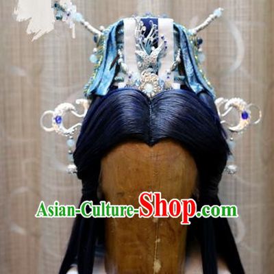 China Ancient Tang Dynasty Cosplay Swordsman Wig Sheath and Hair Accessories Hairdo Crown