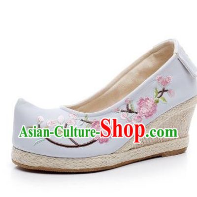 Asian Chinese Wedding Shoes Princess Blue Shoes, Traditional China Handmade Hanfu Embroidered Shoes