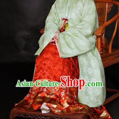 Ancient Chinese Ming Dynasty Palace Empress Embroidered Wedding Red Costume for Women