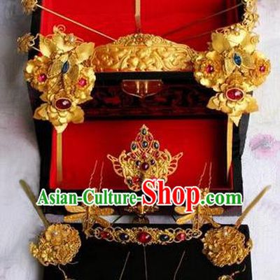Ancient China Ming Dynasty Palace Lady Wedding Hair Accessories Hairpins Complete Set