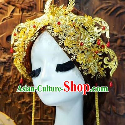 Chinese Handmade Classical Luxurious Phoenix Coronet Hairpins Tassel Hair Accessories Ancient Bride Headwear for Women