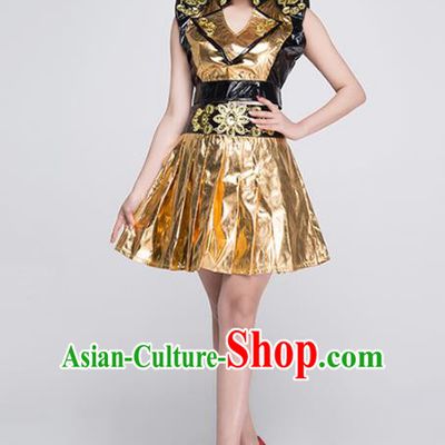 Professional Modern Dance Stage Performance Golden Dress Halloween Costume for Women