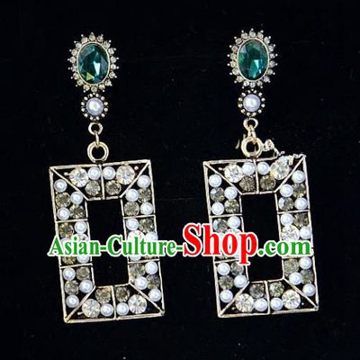 European Western Bride Vintage Jewelry Accessories Eardrop Renaissance Green Crystal Earrings for Women