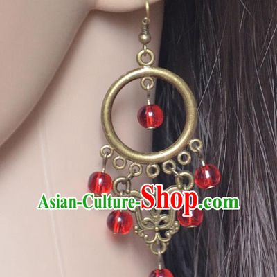 European Western Bride Vintage Jewelry Accessories Eardrop Renaissance Red Beads Gothic Earrings for Women