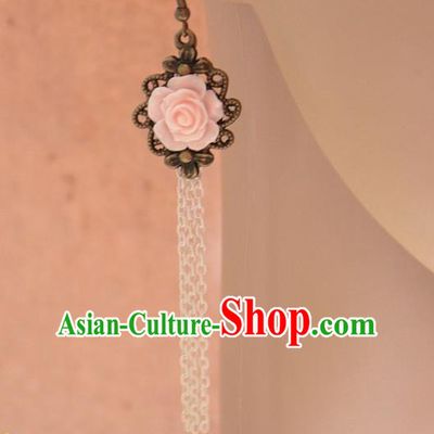 European Western Bride Vintage Jewelry Accessories Eardrop Renaissance Pink Flower Tassel Gothic Earrings for Women