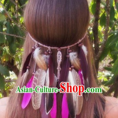 European Western Vintage Hair Accessories Renaissance Bride Bohemia Pink Feather Hair Clasp for Women