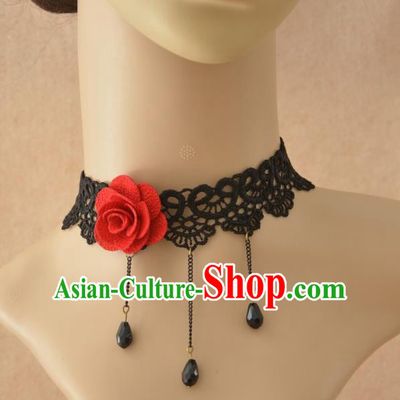 European Western Vintage Jewelry Accessories Renaissance Bride Rose Black Lace Tassel Necklace for Women
