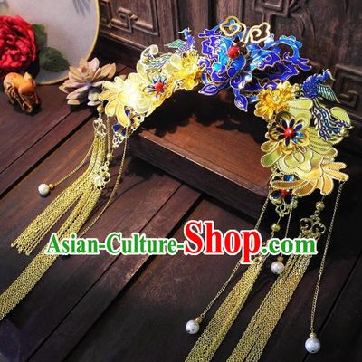 Chinese Handmade Classical Hairpins Ancient Hanfu Cloisonne Phoenix Coronet Hair Accessories for Women