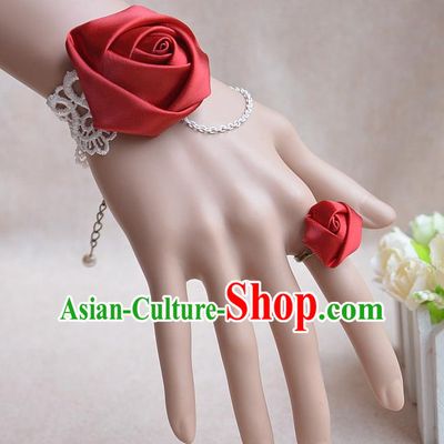 European Western Bride Vintage Jewelry Accessories Renaissance Red Satin Bracelet and Ring for Women