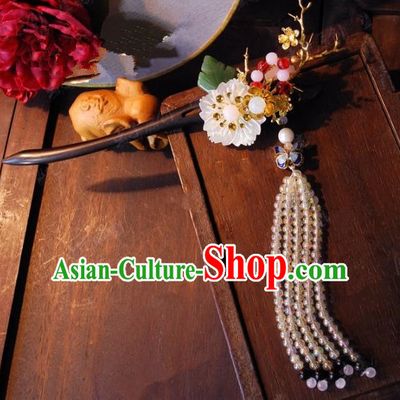 Chinese Handmade Classical Beads Tassel Hairpins Ancient Hanfu Headdress Hair Accessories Hair Stick for Women