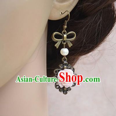 European Western Bride Vintage Jewelry Accessories Eardrop Renaissance Pink Rose Bowknot Earrings for Women