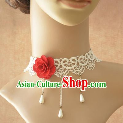 European Western Vintage Jewelry Accessories Renaissance Bride Red Rose Lace Tassel Necklace for Women