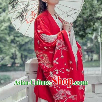 China Ancient Palace Princess Costume Embroidered Red Wide Sleeve Cardigan for Women