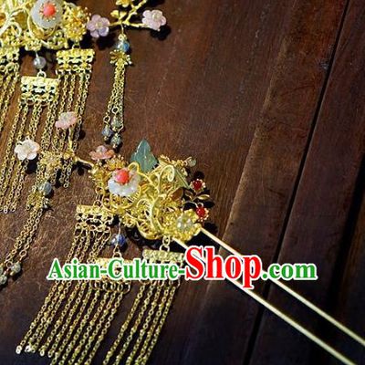 Chinese Handmade Classical Hair Accessories Ancient Hanfu Hairpins Xiuhe Suit Tassel Step Shake for Women