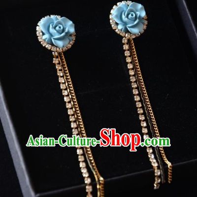 European Western Bride Vintage Accessories Eardrop Renaissance Blue Flower Earrings for Women