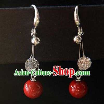 European Western Bride Vintage Accessories Red Pearl Eardrop Renaissance Earrings for Women