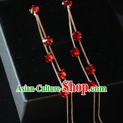 European Western Bride Vintage Accessories Red Crystal Eardrop Renaissance Earrings for Women