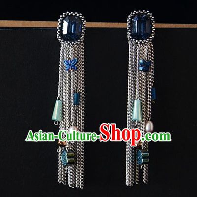 European Western Bride Vintage Accessories Blue Crystal Eardrop Renaissance Earrings for Women