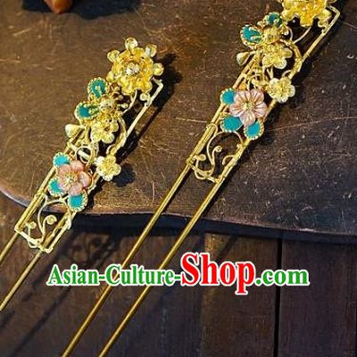 Chinese Handmade Classical Hair Accessories Golden Hair Clip Ancient Hanfu Hairpins for Women