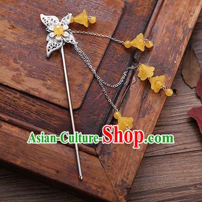 Handmade Chinese Ancient Princess Hair Accessories Butterfly Orange Tassel Hairpins for Women